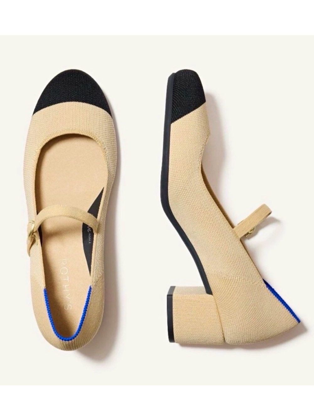 Rothy's The Mary Jane Heel in Cream Cap Toe Size 11.5